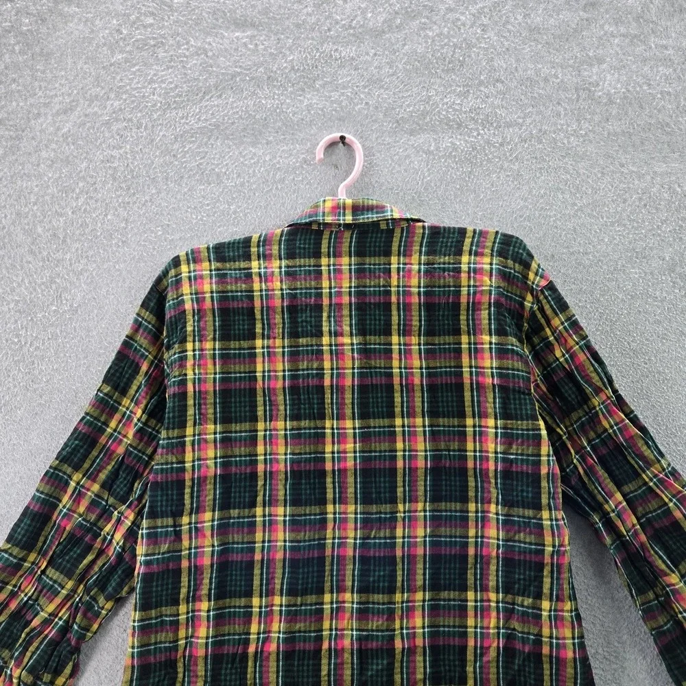 Savage X Fenty Women Sleepwear‎ Green Plaid Flannel Sleepshirt Long Sleeve